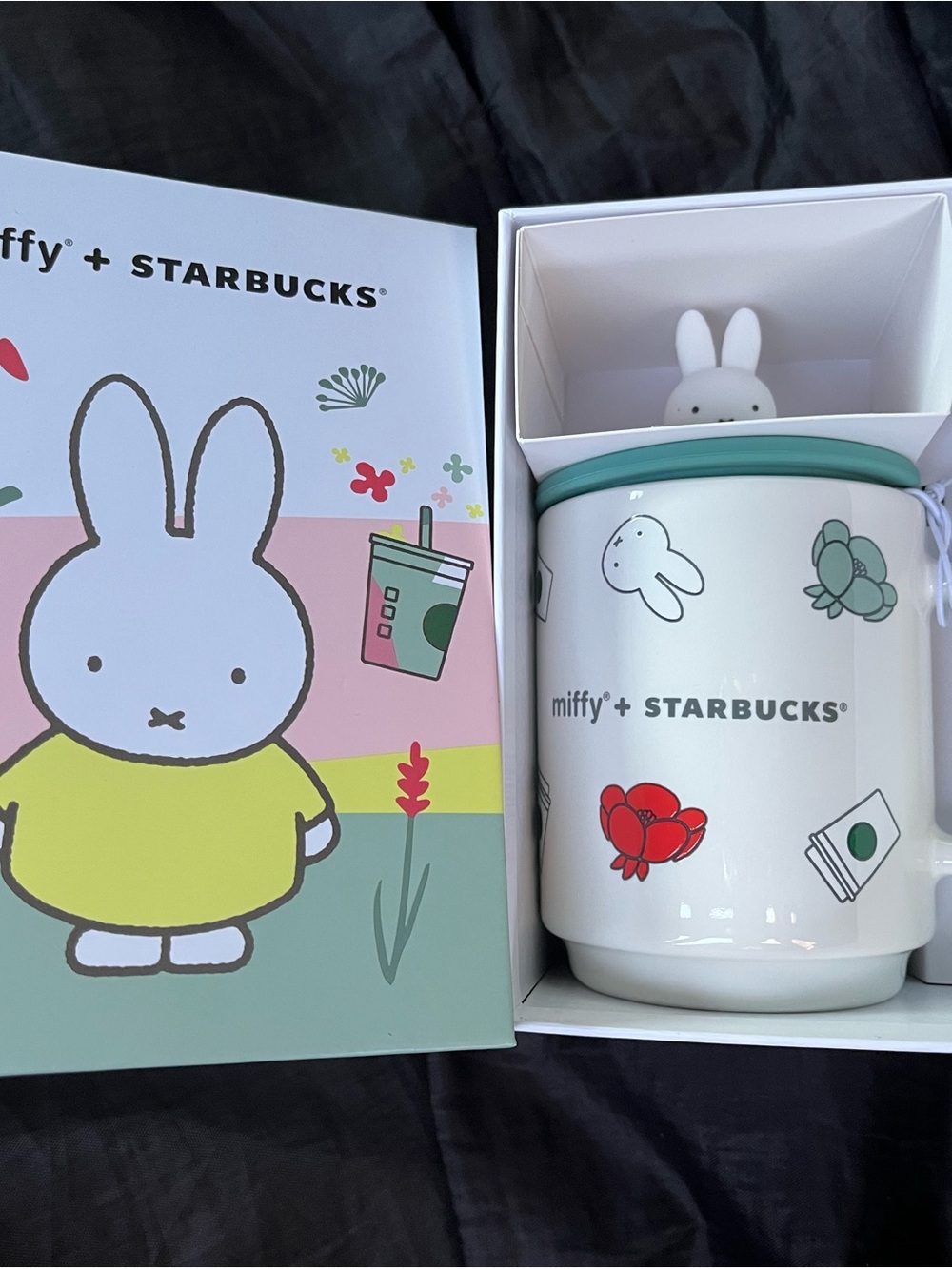 Starbucks x miffy White Ceramic Mug with Mint, Red and Pastel Accents